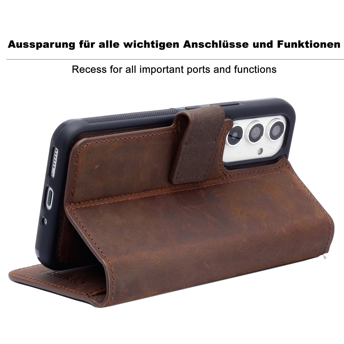 2-in-1 Lederhülle für Galaxy A54 – Book-Case mit Kartenfach | Braun