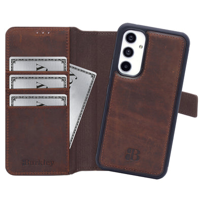 2-in-1 Lederhülle für Galaxy A54 – Book-Case mit Kartenfach | Braun