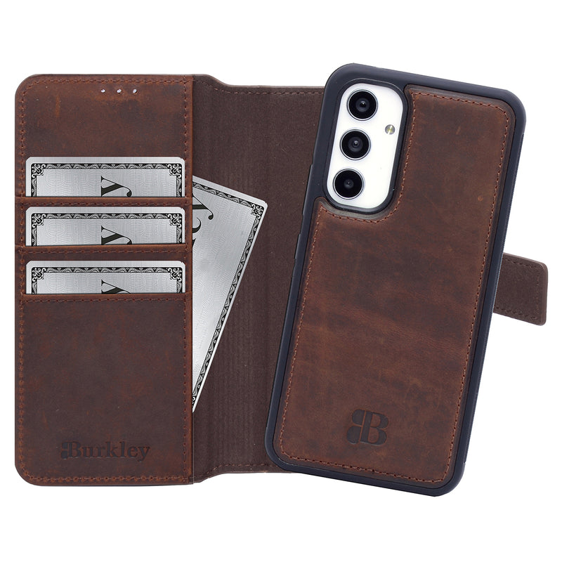 2-in-1 Lederhülle für Galaxy A54 – Book-Case mit Kartenfach | Braun