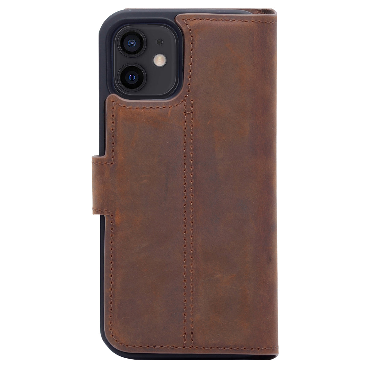 2-in-1 Lederhülle für iPhone 12 Mini Book-Style mit Magnet-Case | Braun