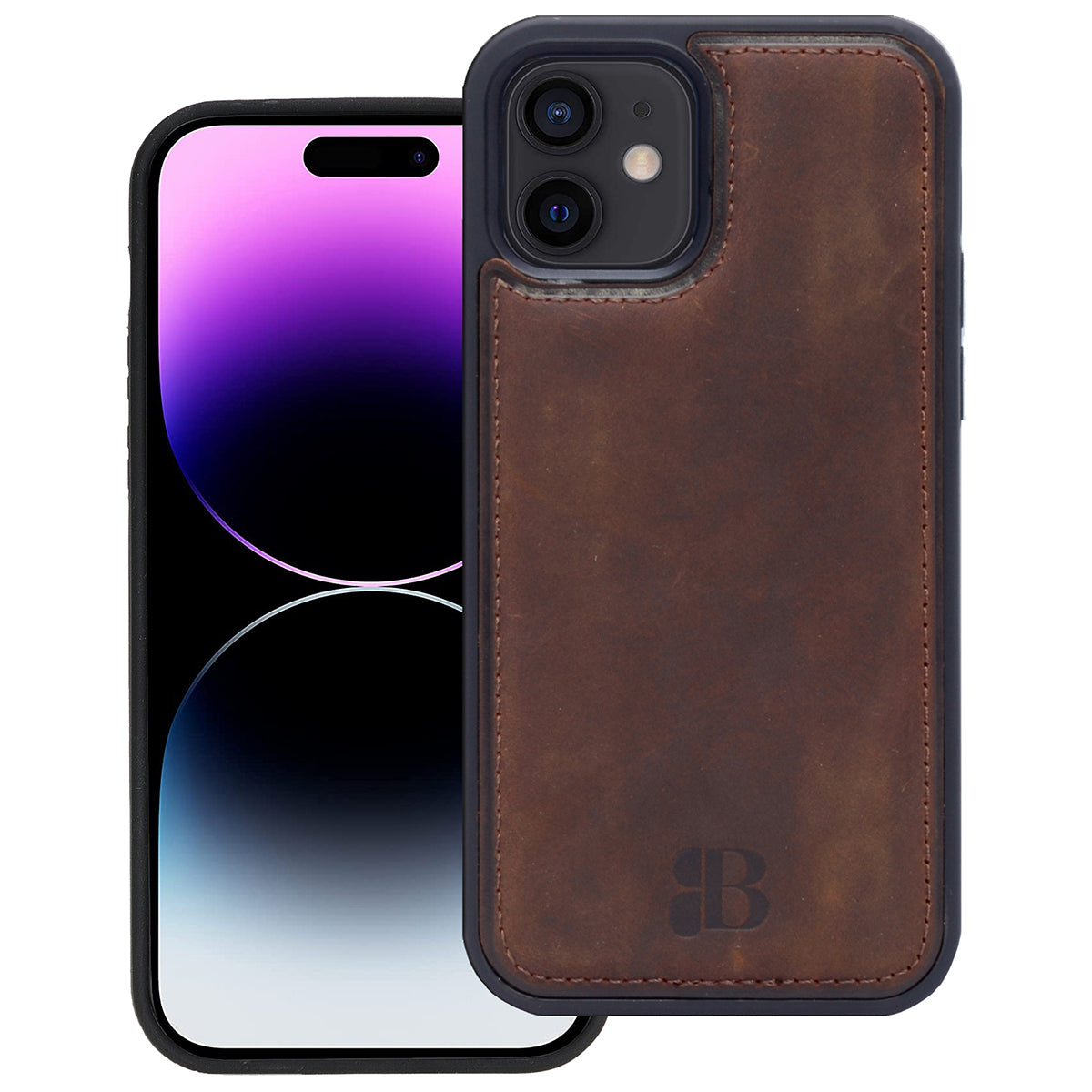 2-in-1 Lederhülle für iPhone 12 Mini Book-Style mit Magnet-Case | Braun
