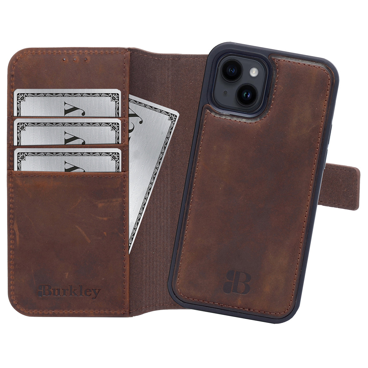 2-in-1 Lederhülle für iPhone 13 Mini Book-Style mit Magnet-Case | Braun