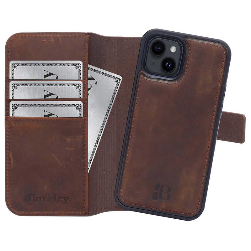 2-in-1 Lederhülle für iPhone 13 Mini Book-Style mit Magnet-Case | Braun