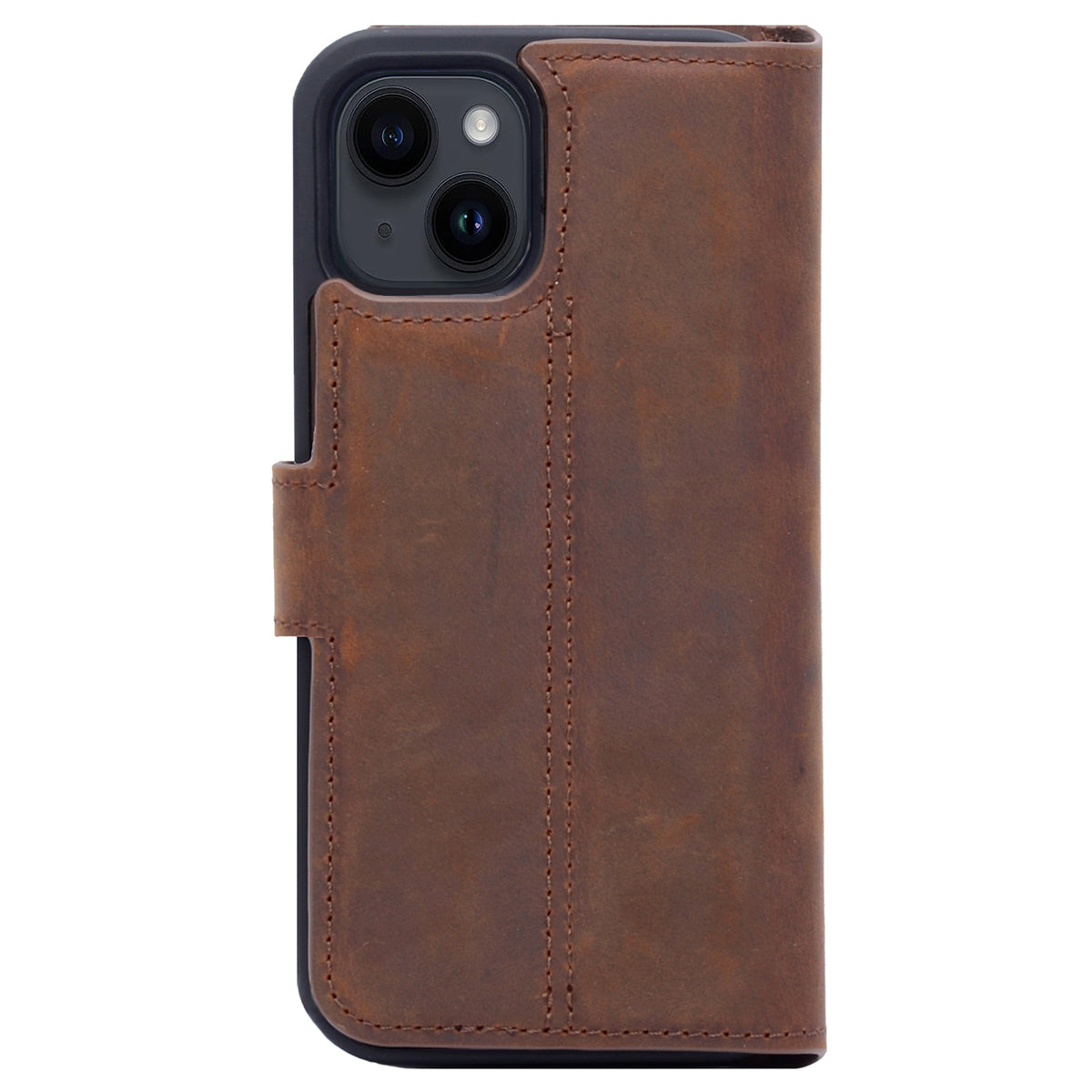 2-in-1 Lederhülle für iPhone 14 Book-Style mit Magnet-Case | Braun