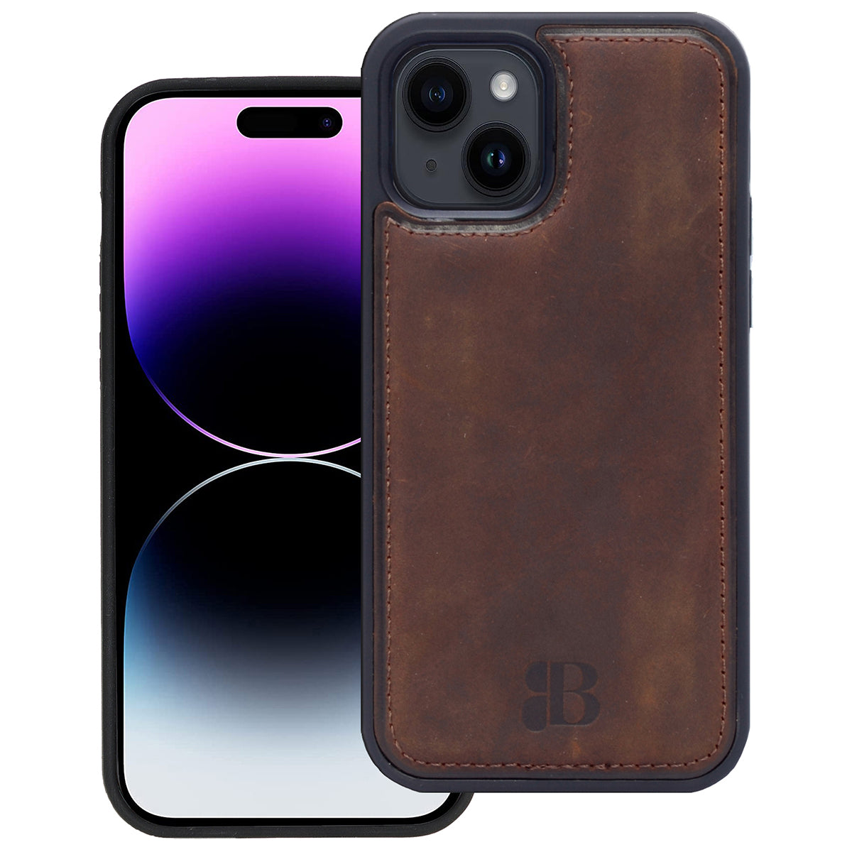 2-in-1 Lederhülle für iPhone 14 Book-Style mit Magnet-Case | Braun