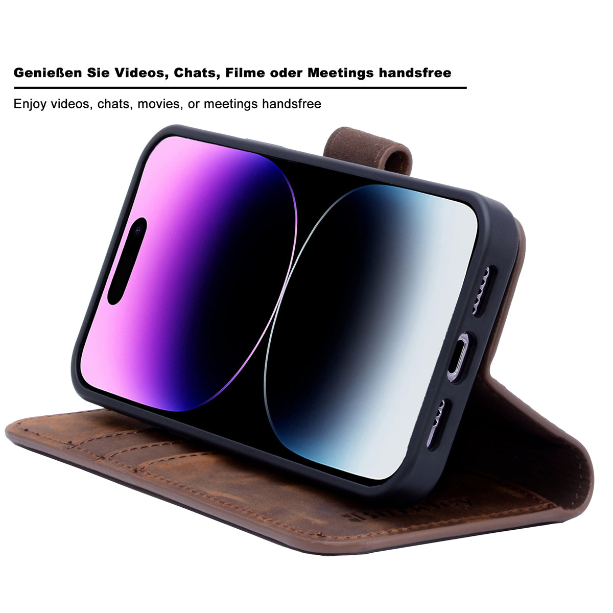 2-in-1 Lederhülle für iPhone 14 Pro Max Book-Style mit Magnet-Case | Braun