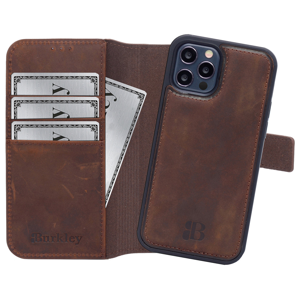 2-in-1 Lederhülle für iPhone 14 Pro Max Book-Style mit Magnet-Case | Braun
