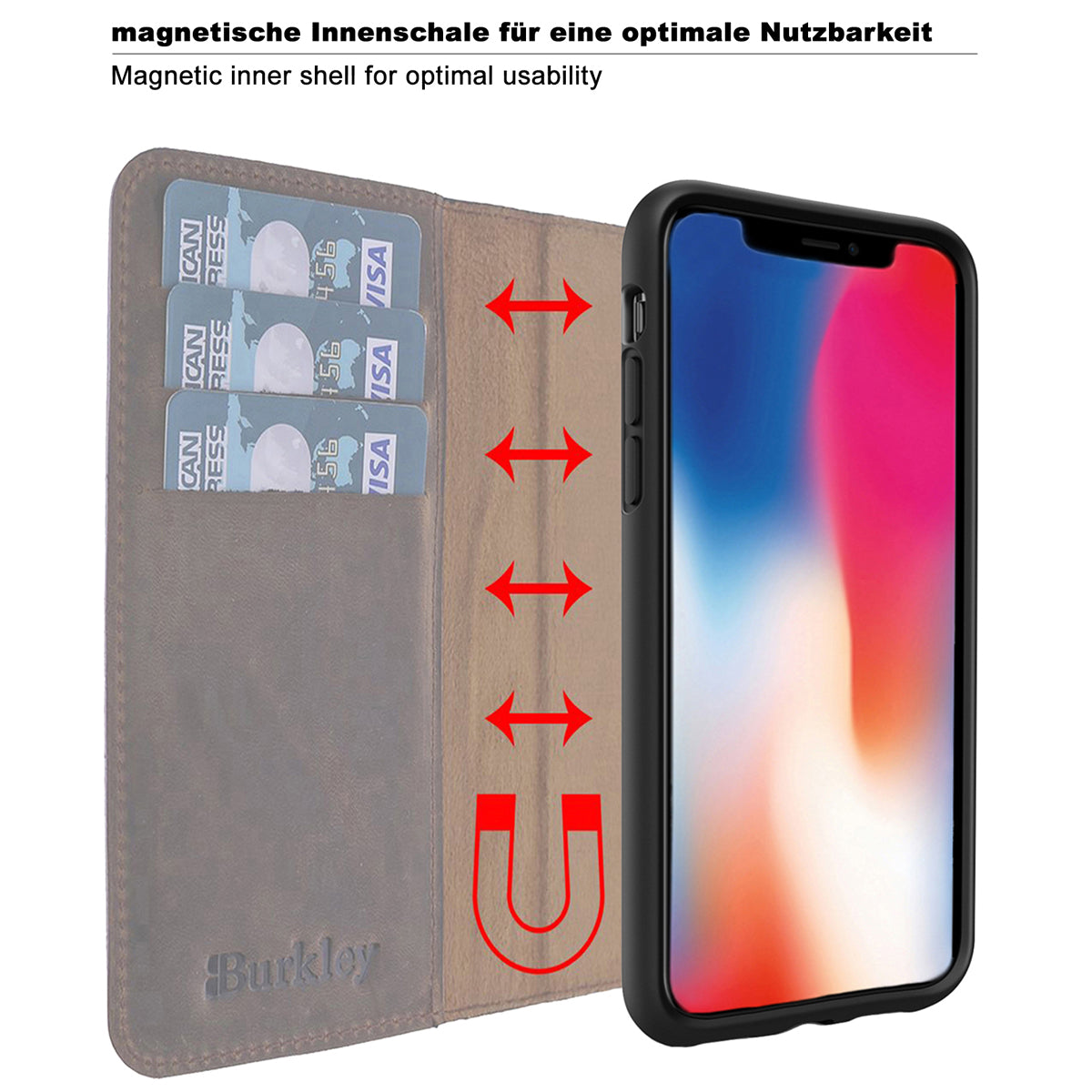 2-in-1 Lederhülle für iPhone 16 Pro - Book-Style mit Magnet-Case | Schwarz