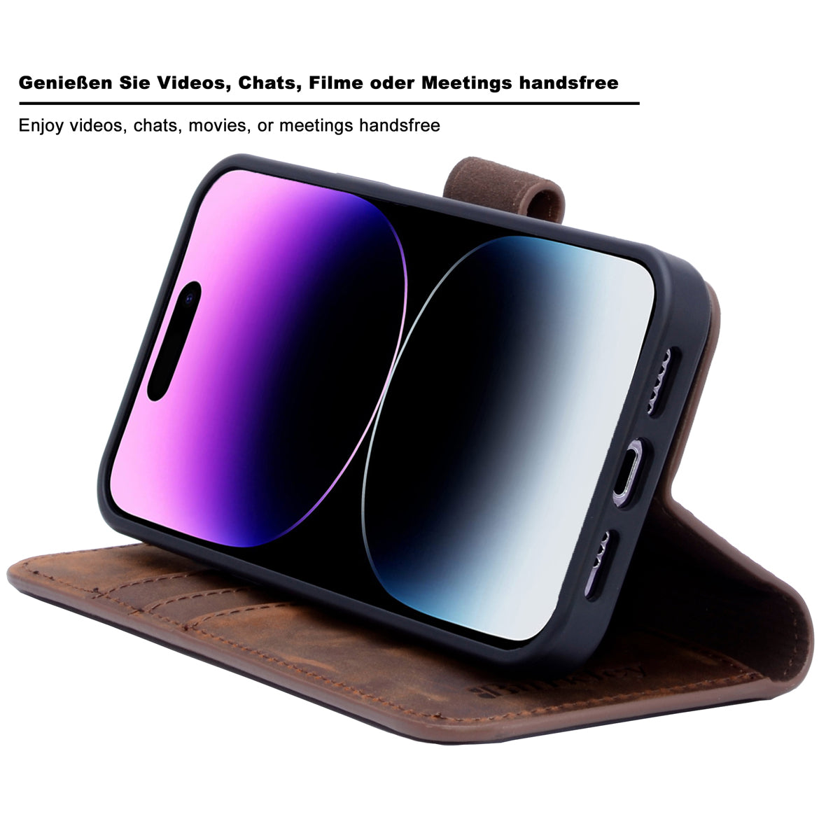 2-in-1 Lederhülle für iPhone 16 Pro Book-Style mit Magnet-Case | Braun