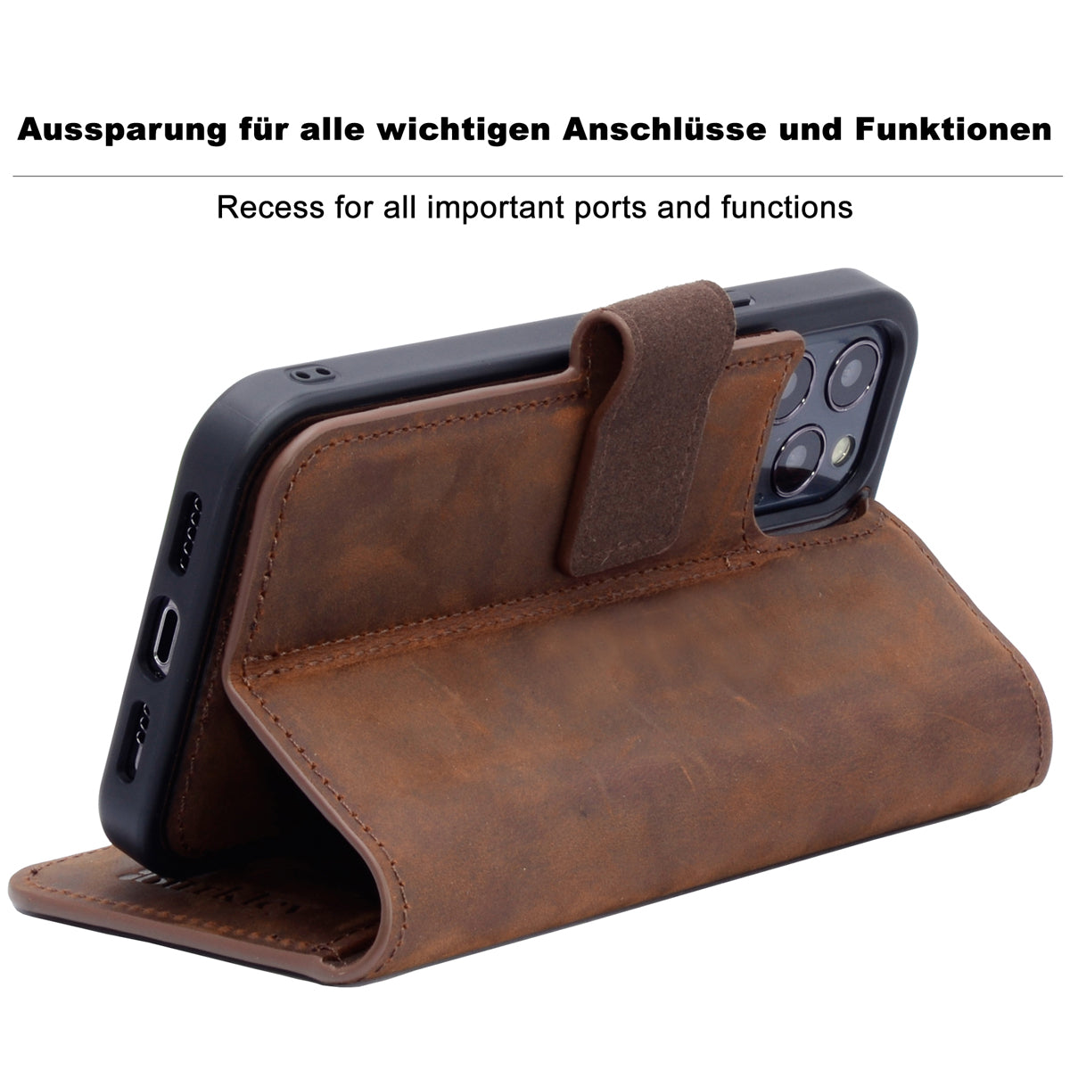2-in-1 Lederhülle für iPhone 16 Pro Book-Style mit Magnet-Case | Braun