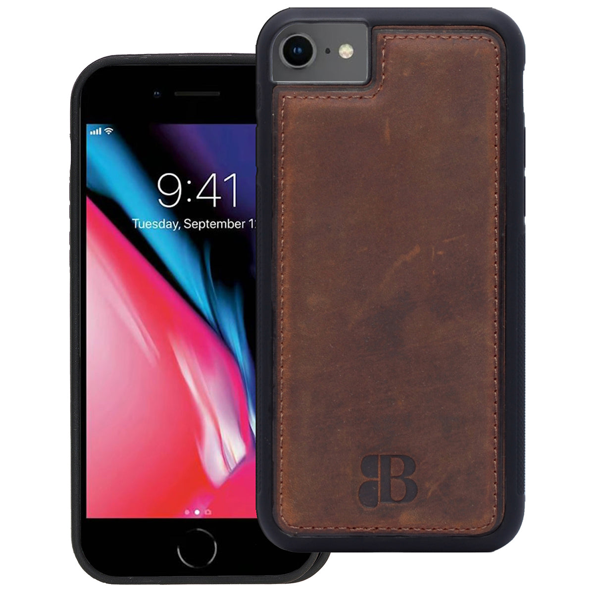 iPhone 8 / 7 Lederhülle – 2-in-1 Book Case aus Echtleder - Magnetisches Case