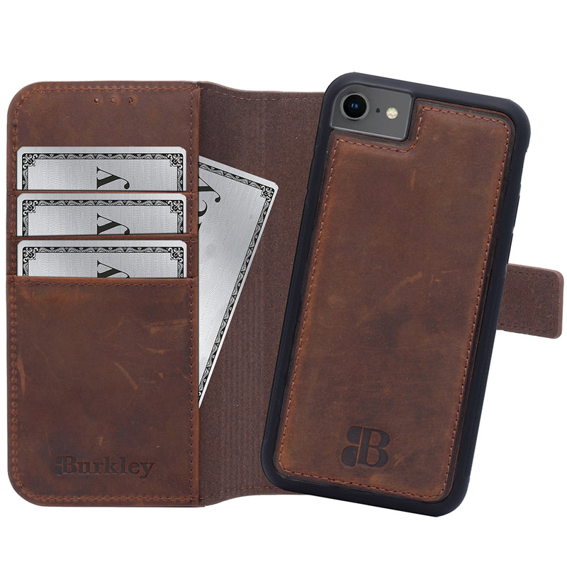 2-in-1 Lederhülle für iPhone 8 / iPhone 7 – Book-Style mit Magnet-Case | Braun