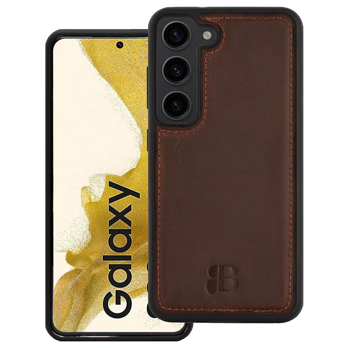 2-in-1 Lederhülle für Galaxy S23 – Book-Case mit Kartenfach | Braun