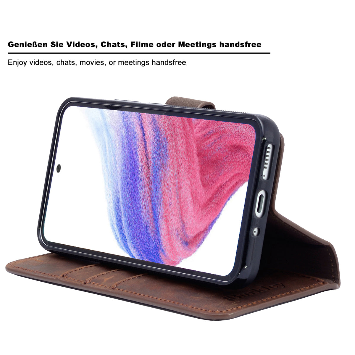 2-in-1 Lederhülle für Galaxy S23 – Book-Case mit Kartenfach | Braun