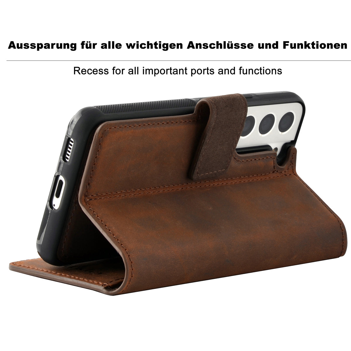 2-in-1 Lederhülle für Galaxy S23 – Book-Case mit Kartenfach | Braun