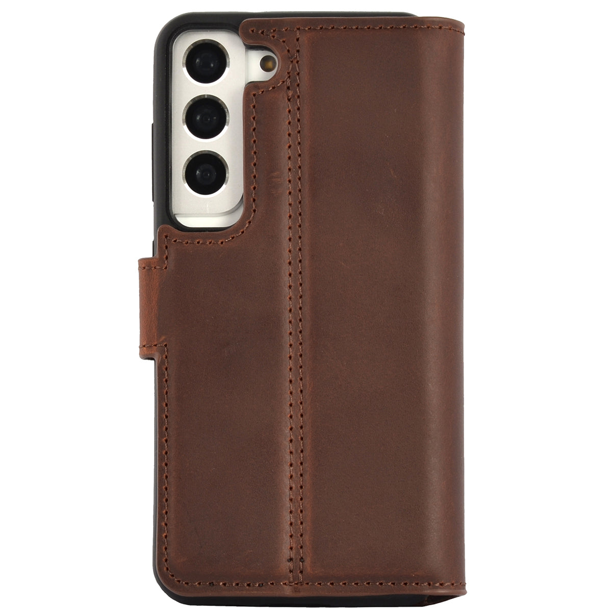 2-in-1 Lederhülle für Galaxy S23 FE – Book-Case mit Kartenfach | Braun