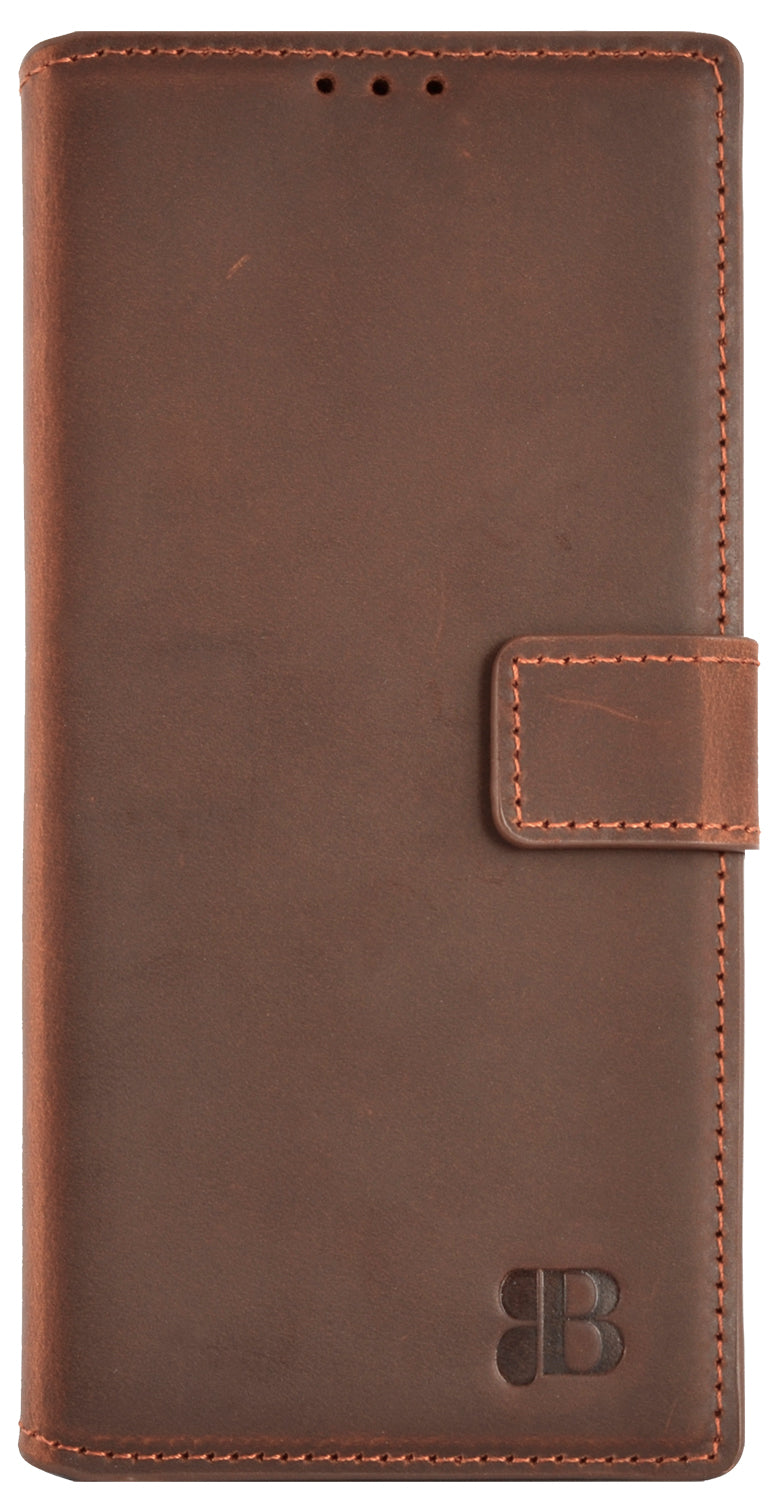 2-in-1 Lederhülle für Galaxy S24 Ultra – Book-Case mit Kartenfach | Braun