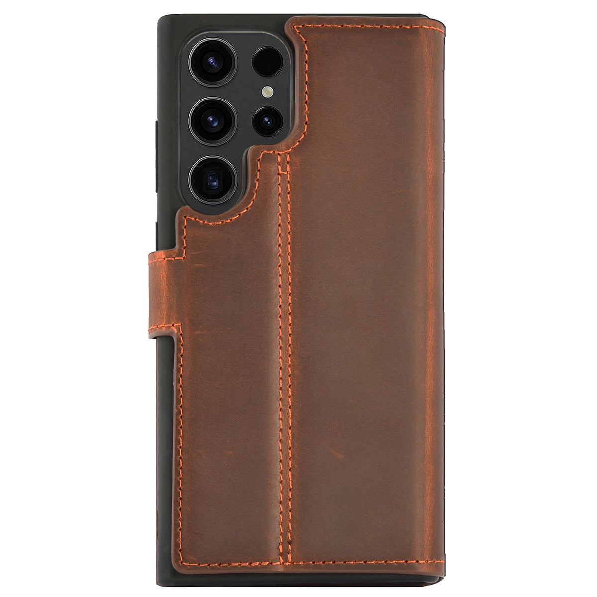 2-in-1 Lederhülle für Galaxy S23 Ultra – Book-Case mit Kartenfach | Braun