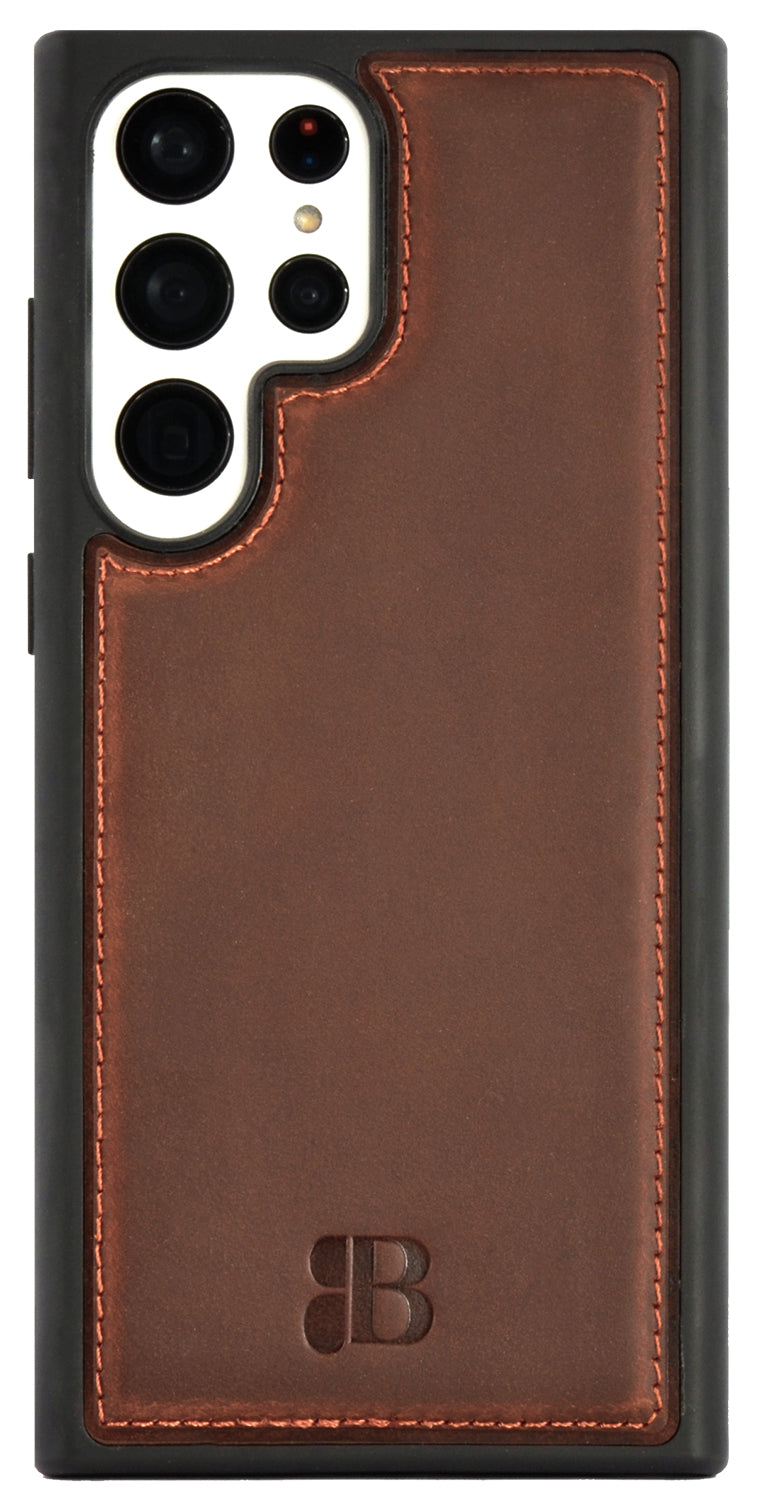 2-in-1 Lederhülle für Galaxy S24 Ultra – Book-Case mit Kartenfach | Braun
