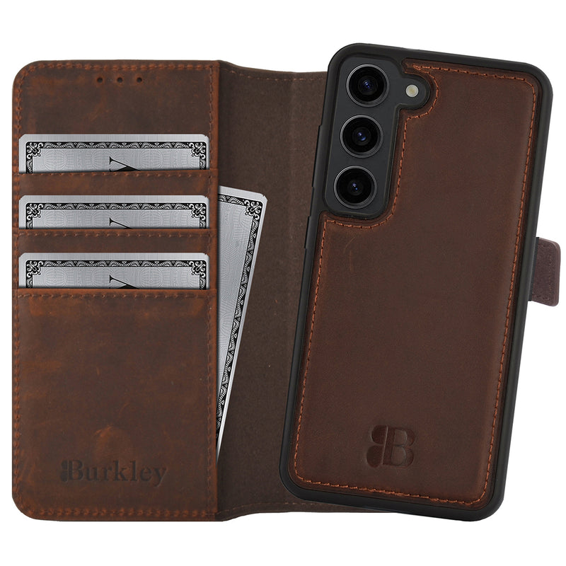 2-in-1 Lederhülle für Galaxy S23 – Book-Case mit Kartenfach | Braun