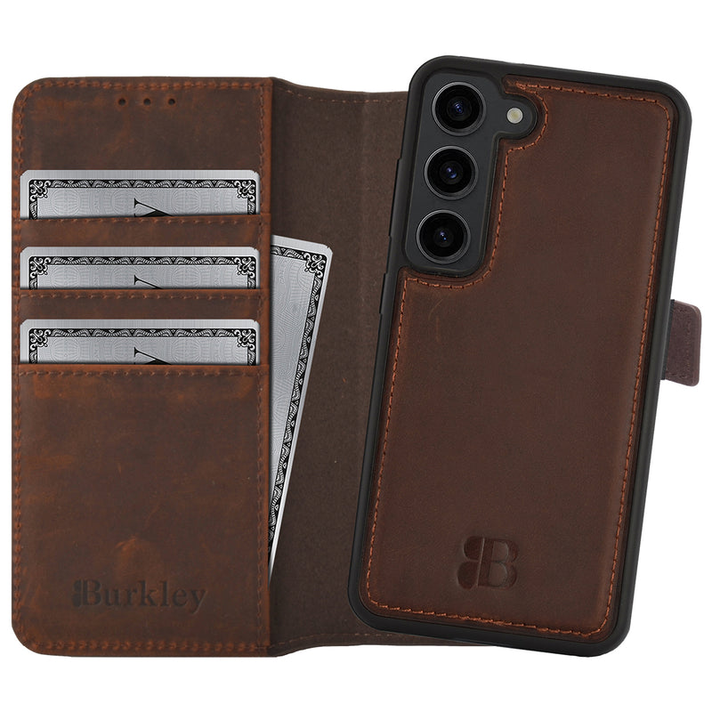 2-in-1 Lederhülle für Galaxy S24 – Book-Case mit Kartenfach | Braun