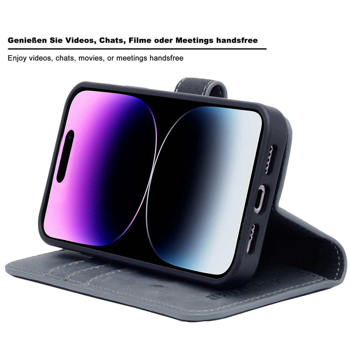 2-in-1 Lederhülle für iPhone 13 Book-Style mit Magnet-Case | Grau