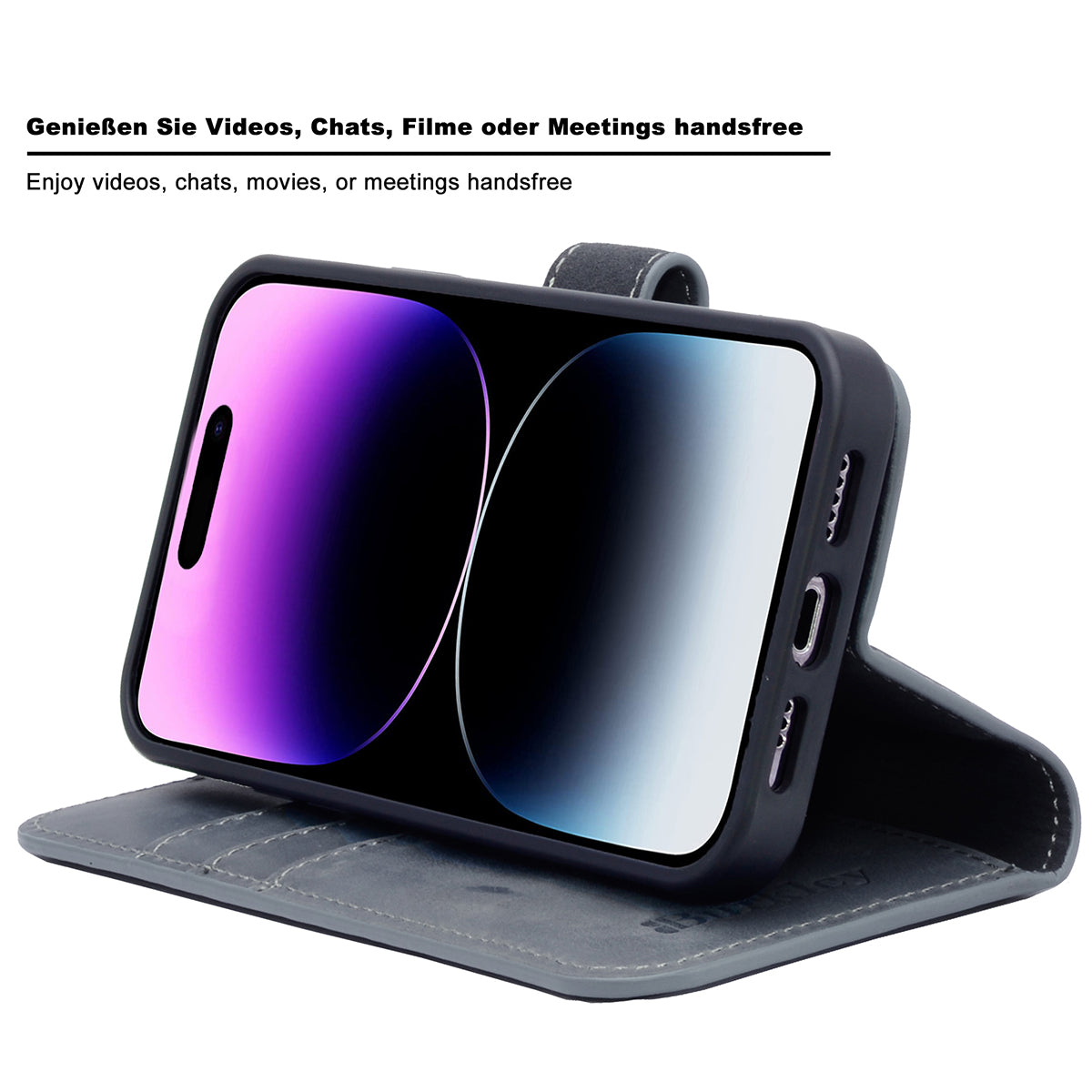 2-in-1 Lederhülle für iPhone 14 Pro Max Book-Style mit Magnet-Case | Grau