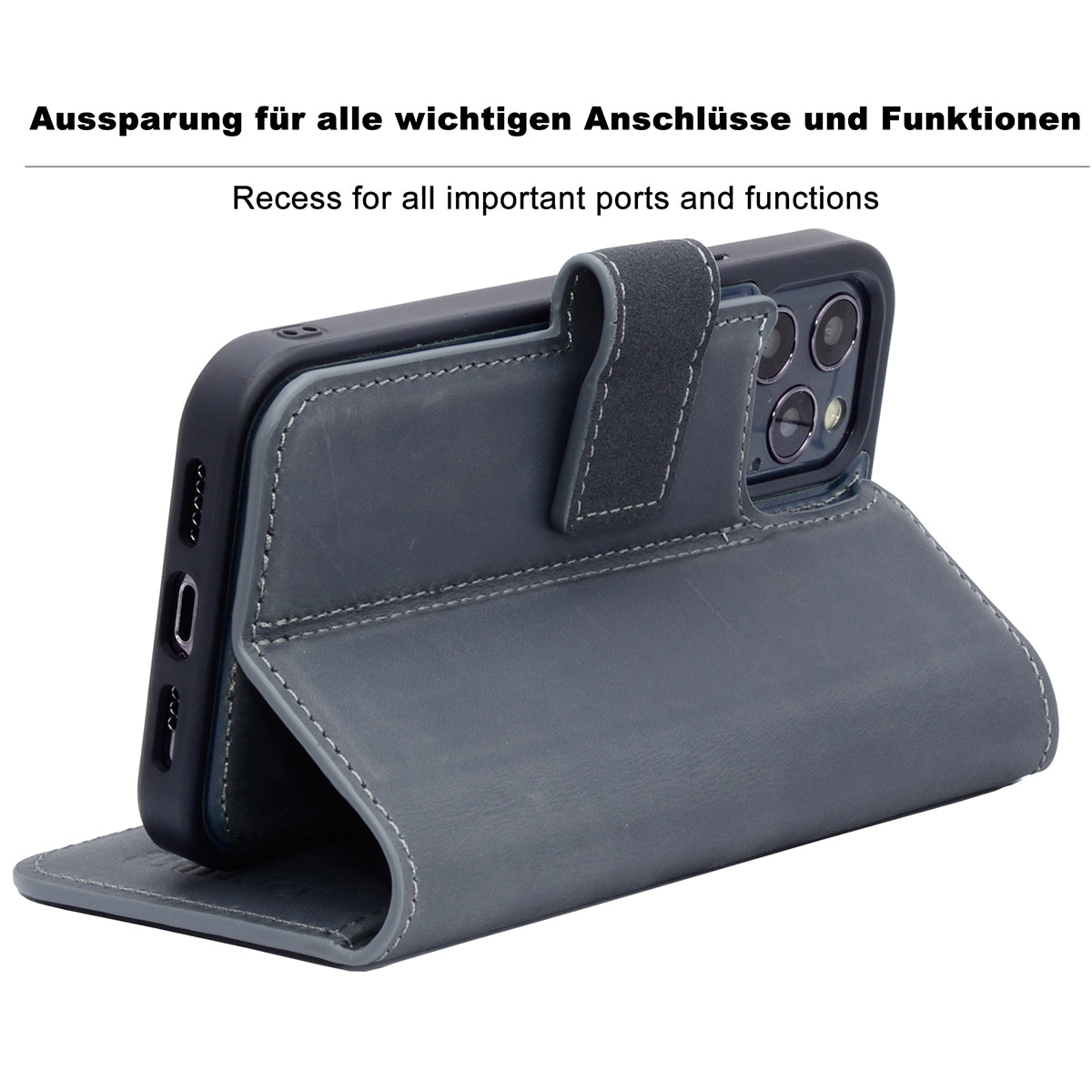 2-in-1 Lederhülle für iPhone 14 Pro Max Book-Style mit Magnet-Case | Grau