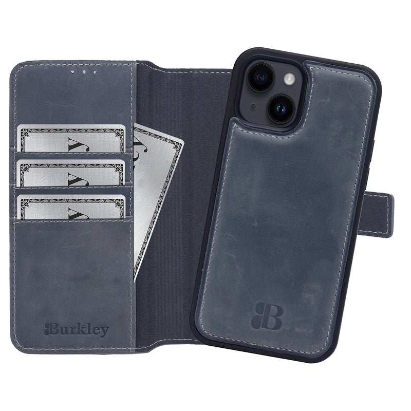 2-in-1 Lederhülle für iPhone 14 Book-Style mit Magnet-Case | Grau