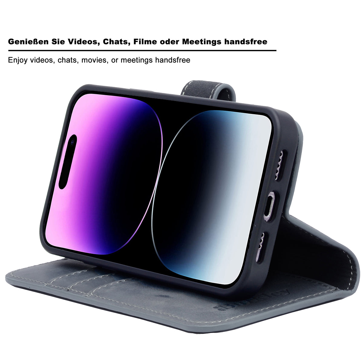 2-in-1 Lederhülle für iPhone 16 Pro Book-Style mit Magnet-Case | Grau