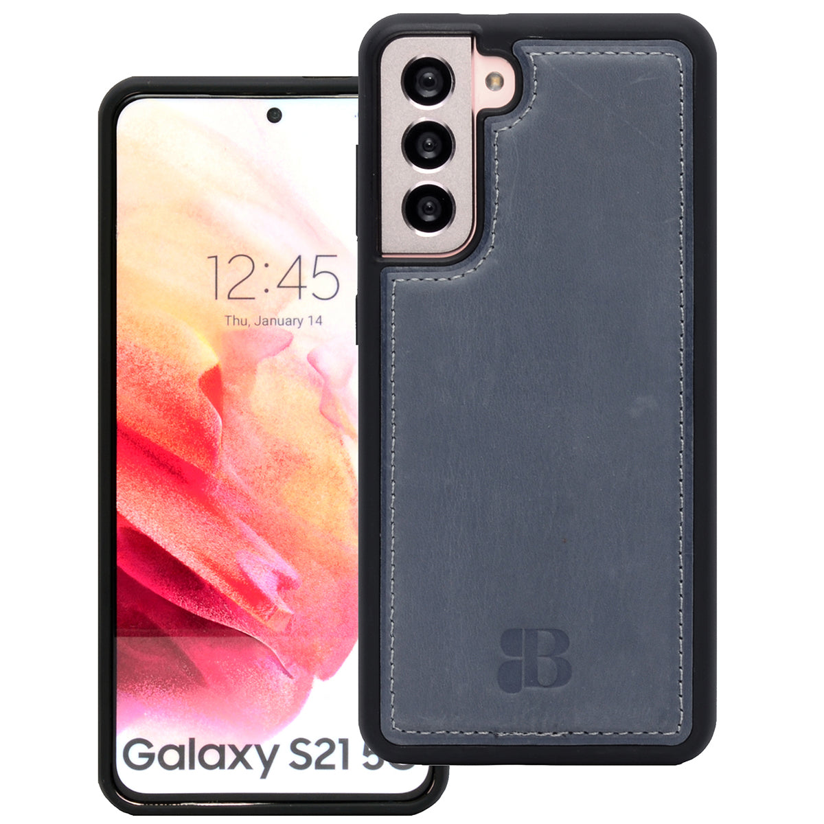 2-in-1 Lederhülle für Galaxy S21 – Book-Case mit Kartenfach | Grau