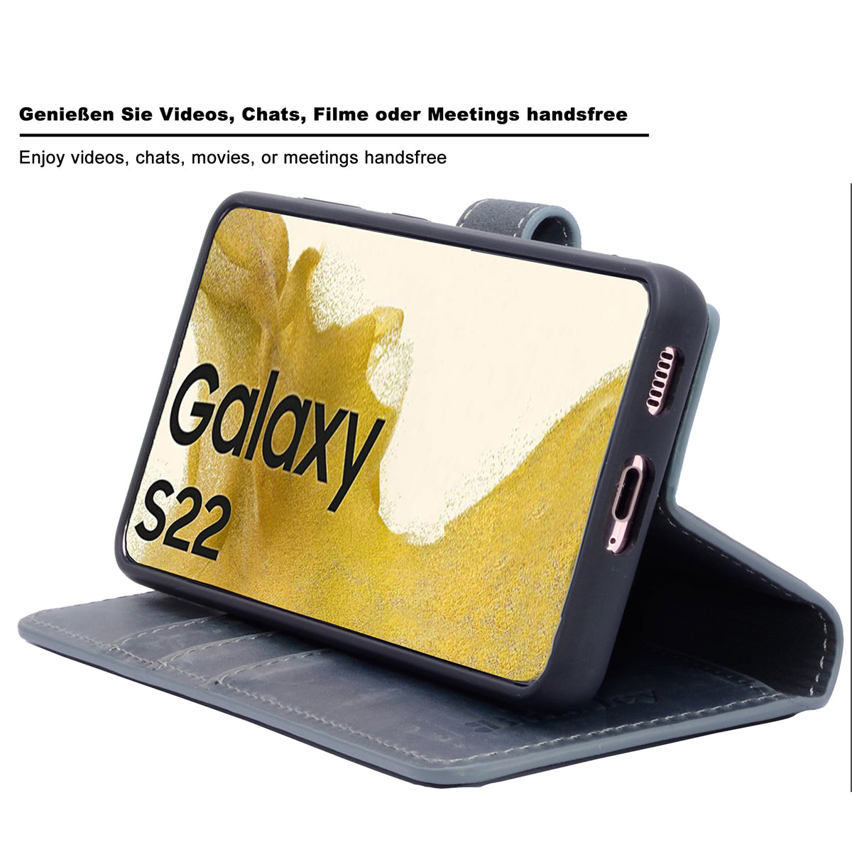 2-in-1 Lederhülle für Galaxy S22 – Book-Case mit Kartenfach | Grau