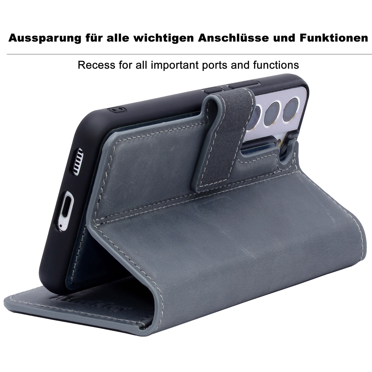 2-in-1 Lederhülle für Galaxy S22 – Book-Case mit Kartenfach | Grau