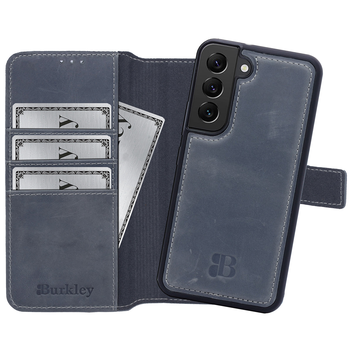 2-in-1 Lederhülle für Galaxy S22 – Book-Case mit Kartenfach | Grau