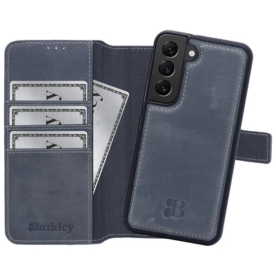 2-in-1 Lederhülle für Galaxy S22 – Book-Case mit Kartenfach | Grau