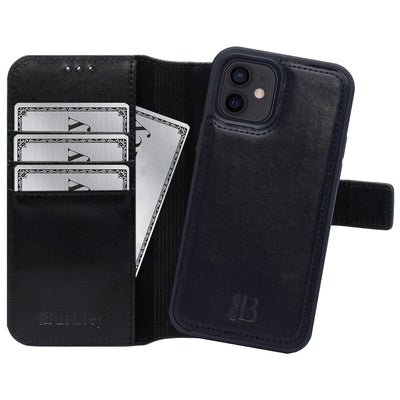2-in-1 Lederhülle für iPhone 12 Mini Book-Style mit Magnet-Case | Schwarz