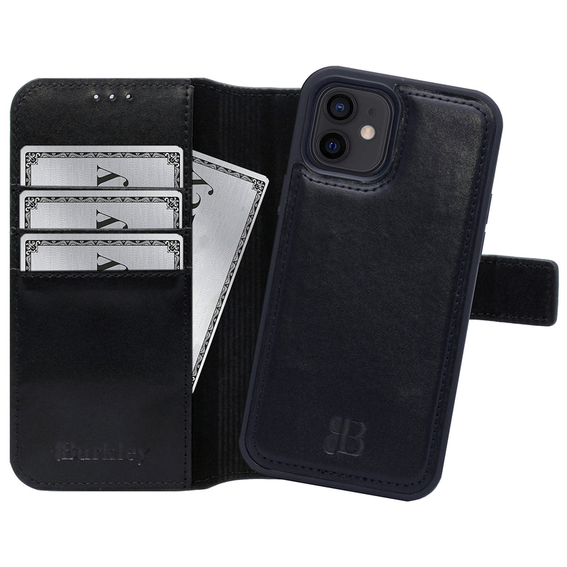 2-in-1 Lederhülle für iPhone 12 Mini Book-Style mit Magnet-Case | Schwarz