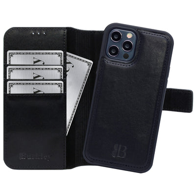 2-in-1 Lederhülle für iPhone 12 / 12 Pro Book-Style mit Magnet-Case | Schwarz