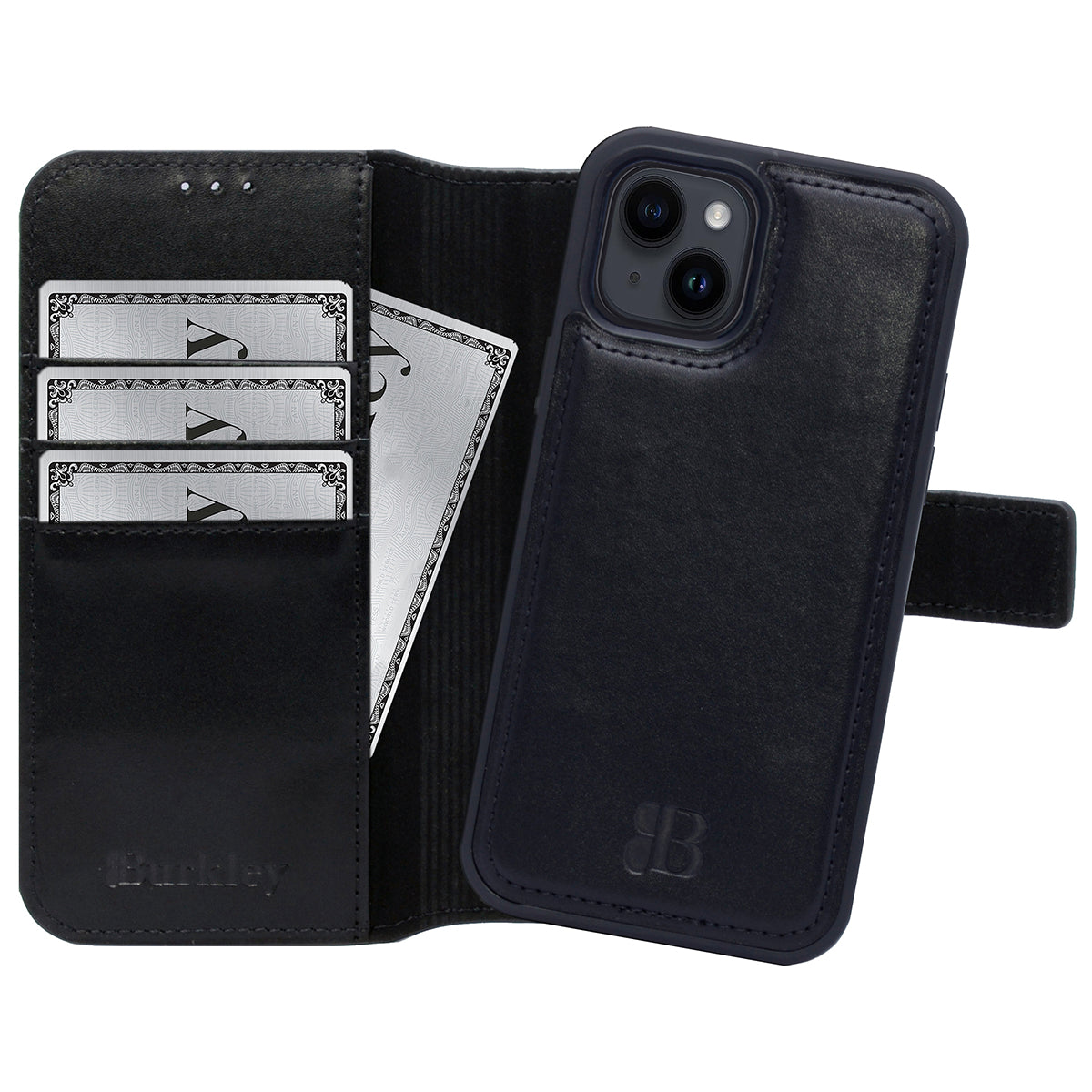 2-in-1 Lederhülle für iPhone 13 Mini Book-Style mit Magnet-Case | Schwarz