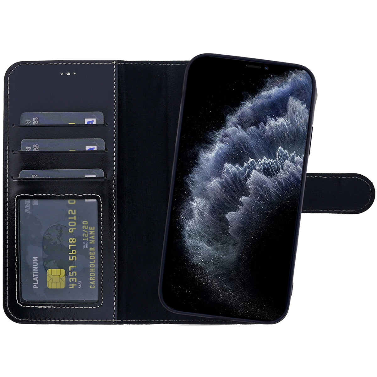 2-in-1 Lederhülle für iPhone 13 Pro Max Book-Style mit Magnet-Case | Schwarz