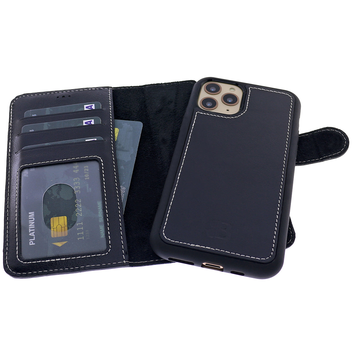 2-in-1 Lederhülle für iPhone 13 Pro Max Book-Style mit Magnet-Case | Schwarz