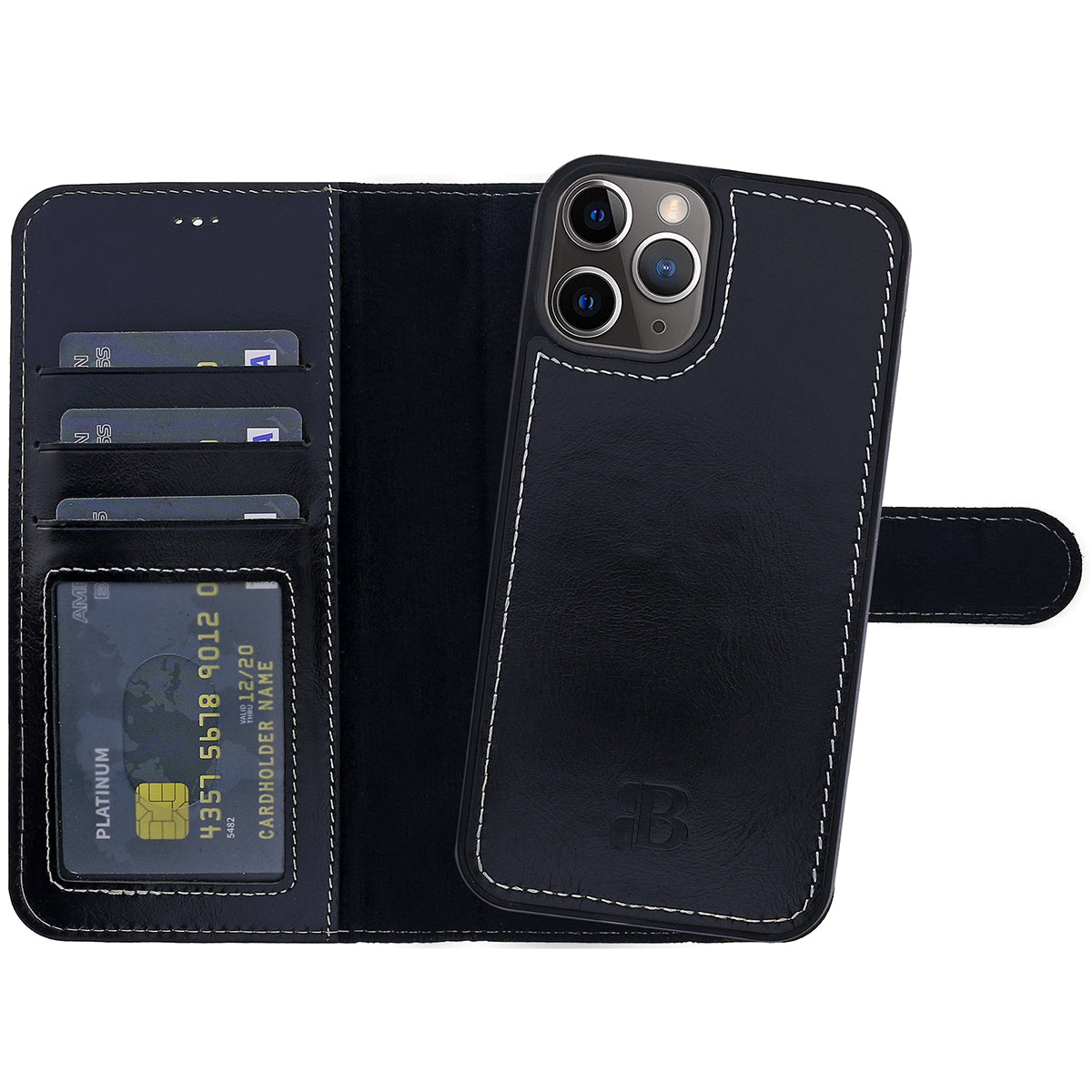 2-in-1 Lederhülle für iPhone 13 Pro Max Book-Style mit Magnet-Case | Schwarz
