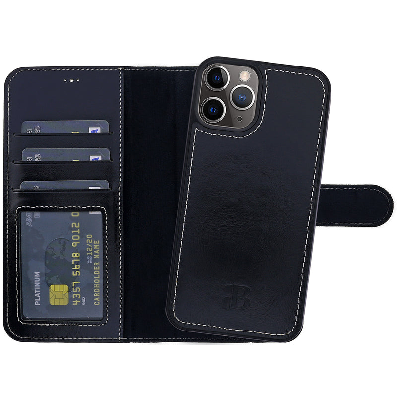 2-in-1 Lederhülle für iPhone 13 Pro Max Book-Style mit Magnet-Case | Schwarz