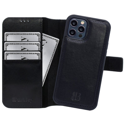 2-in-1 Lederhülle für iPhone 14 Pro Book-Style mit Magnet-Case | Schwarz