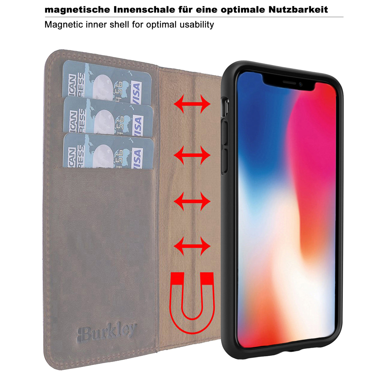 2-in-1 Lederhülle für Galaxy S22 – Book-Case mit Kartenfach | Schwarz