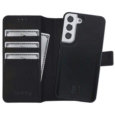 2-in-1 Lederhülle für Galaxy S22 – Book-Case mit Kartenfach | Schwarz