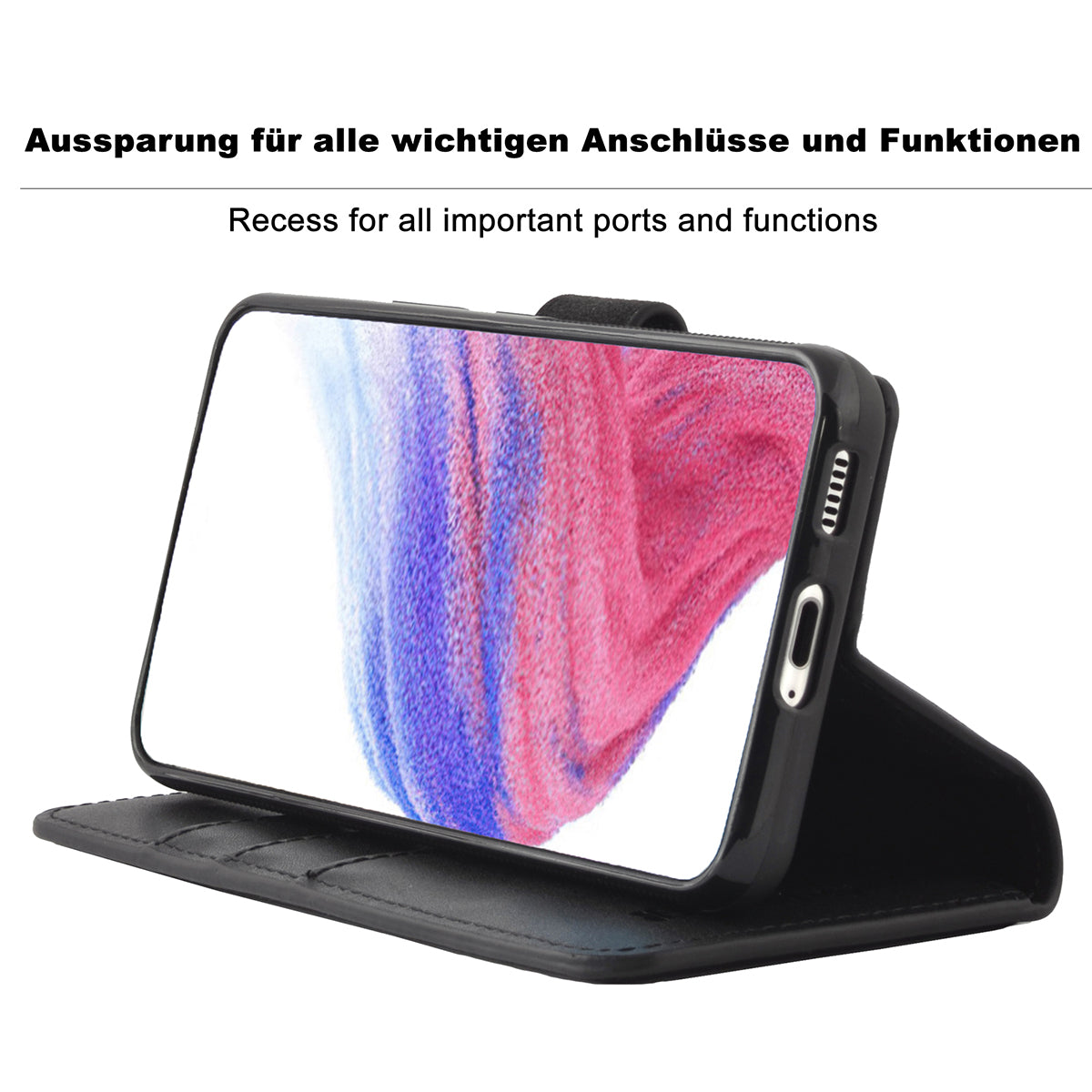 2-in-1 Lederhülle für Galaxy S23 – Book-Case mit Kartenfach | Schwarz