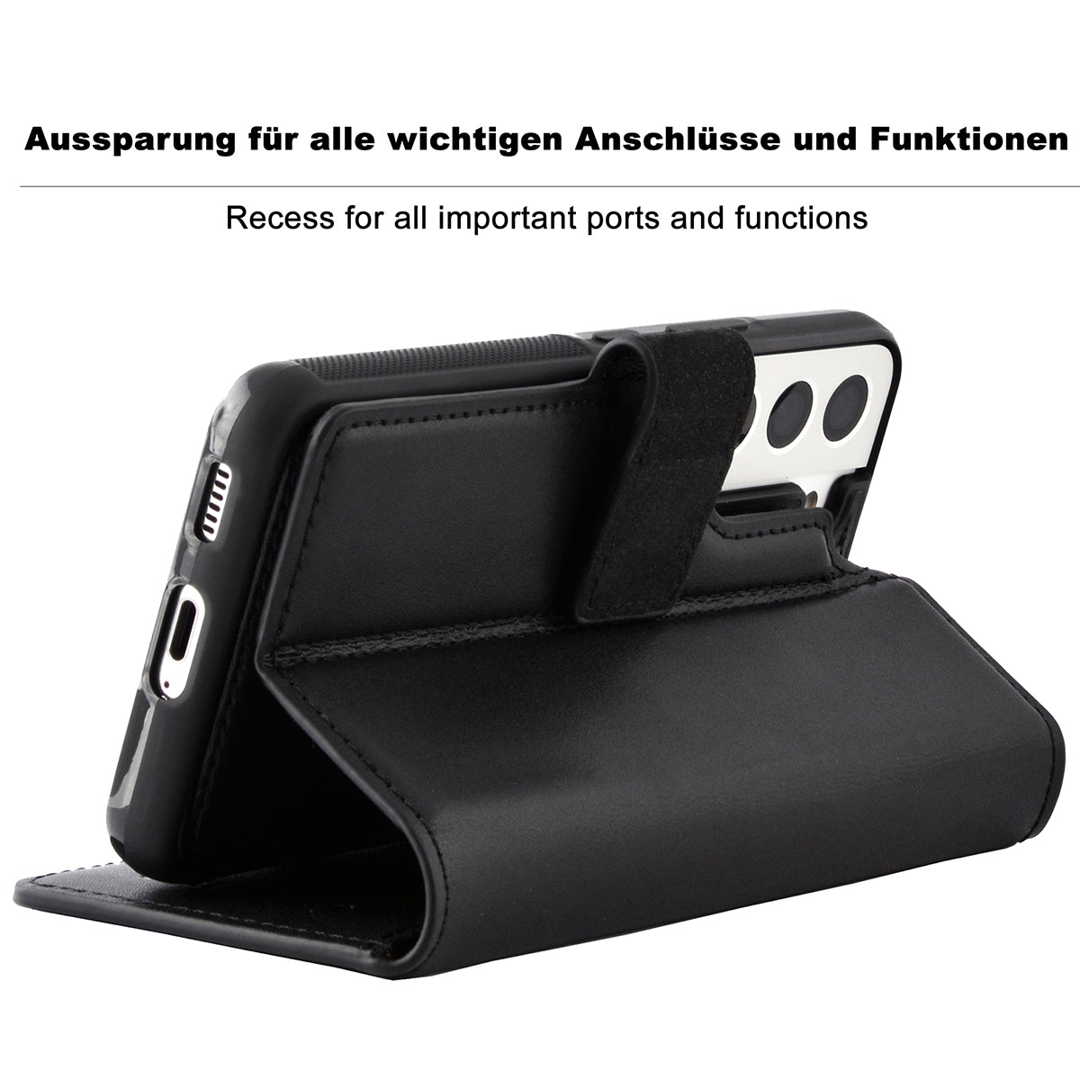 2-in-1 Lederhülle für Galaxy S23 – Book-Case mit Kartenfach | Schwarz