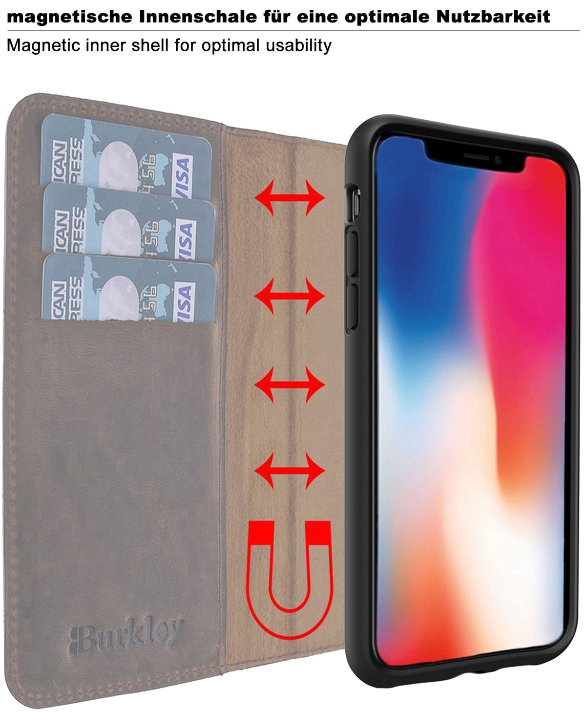 2-in-1 Lederhülle für Galaxy S24 Ultra – Book-Case mit Kartenfach | Schwarz