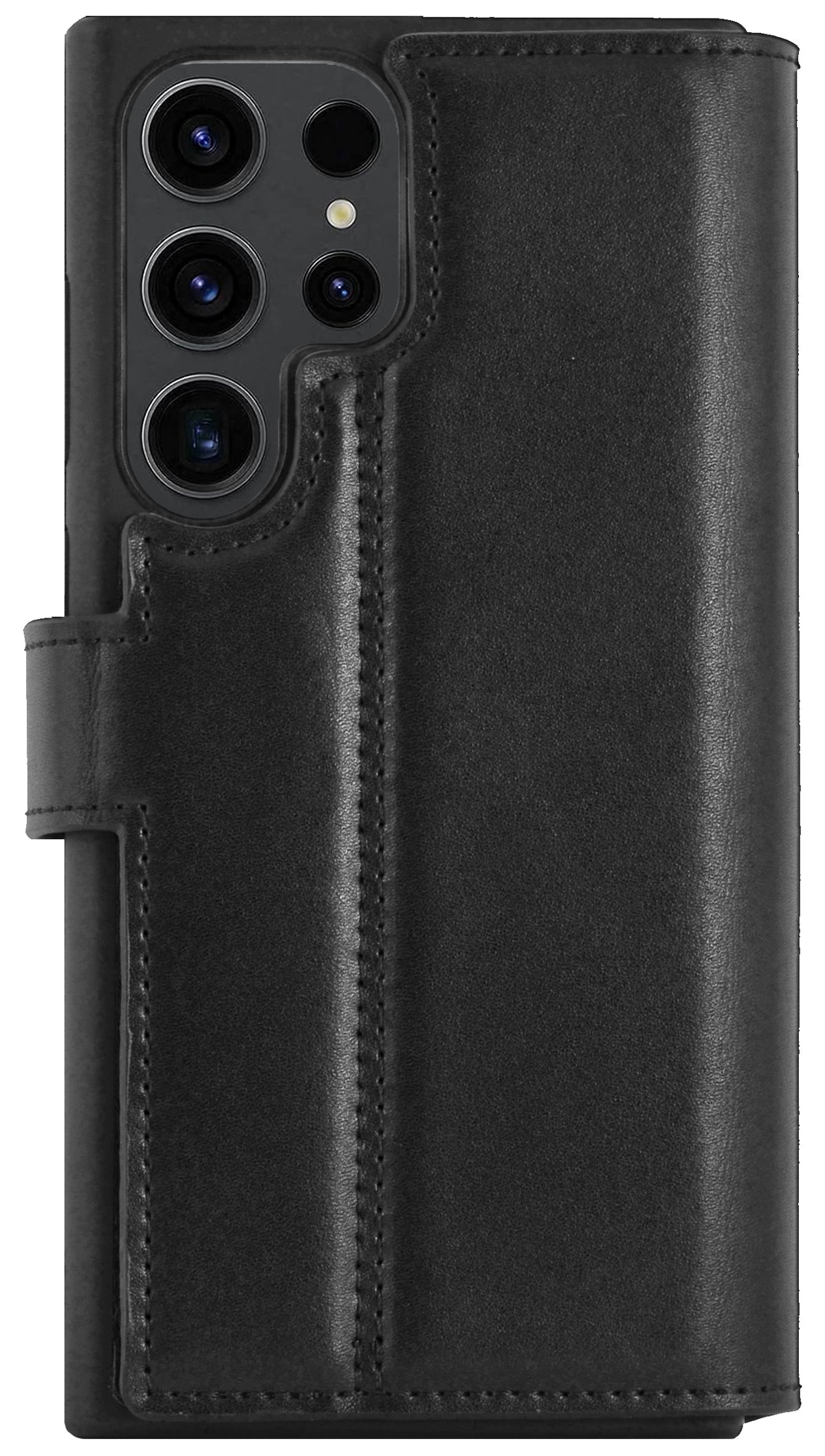 2-in-1 Lederhülle für Galaxy S24 Ultra – Book-Case mit Kartenfach | Schwarz